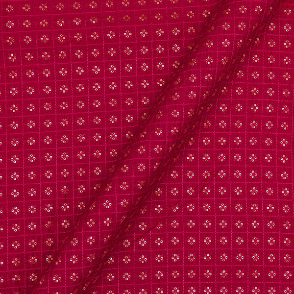 Silk Feel Tikki Embroidered Crimson Colour 43 Inches Width Fabric