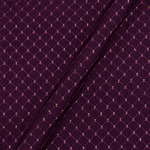 Silk Feel Thread Checks with Tikki Embroidered Wine Colour 43 Inches Width Fabric