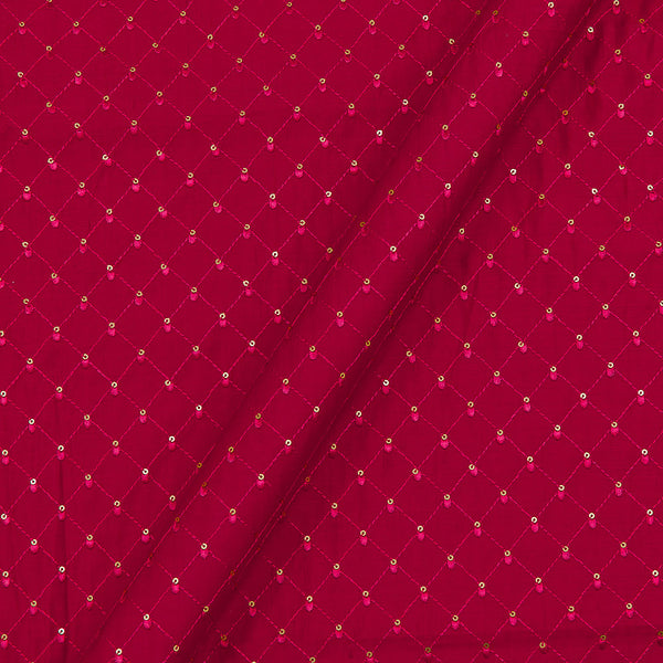Silk Feel Thread Checks with Tikki Embroidered Crimson Colour 43 Inches Width Fabric
