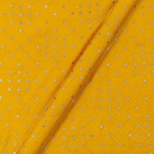 Thread Checks with Sequins Embroidered Golden Yellow Colour Dolla Feel Fabric