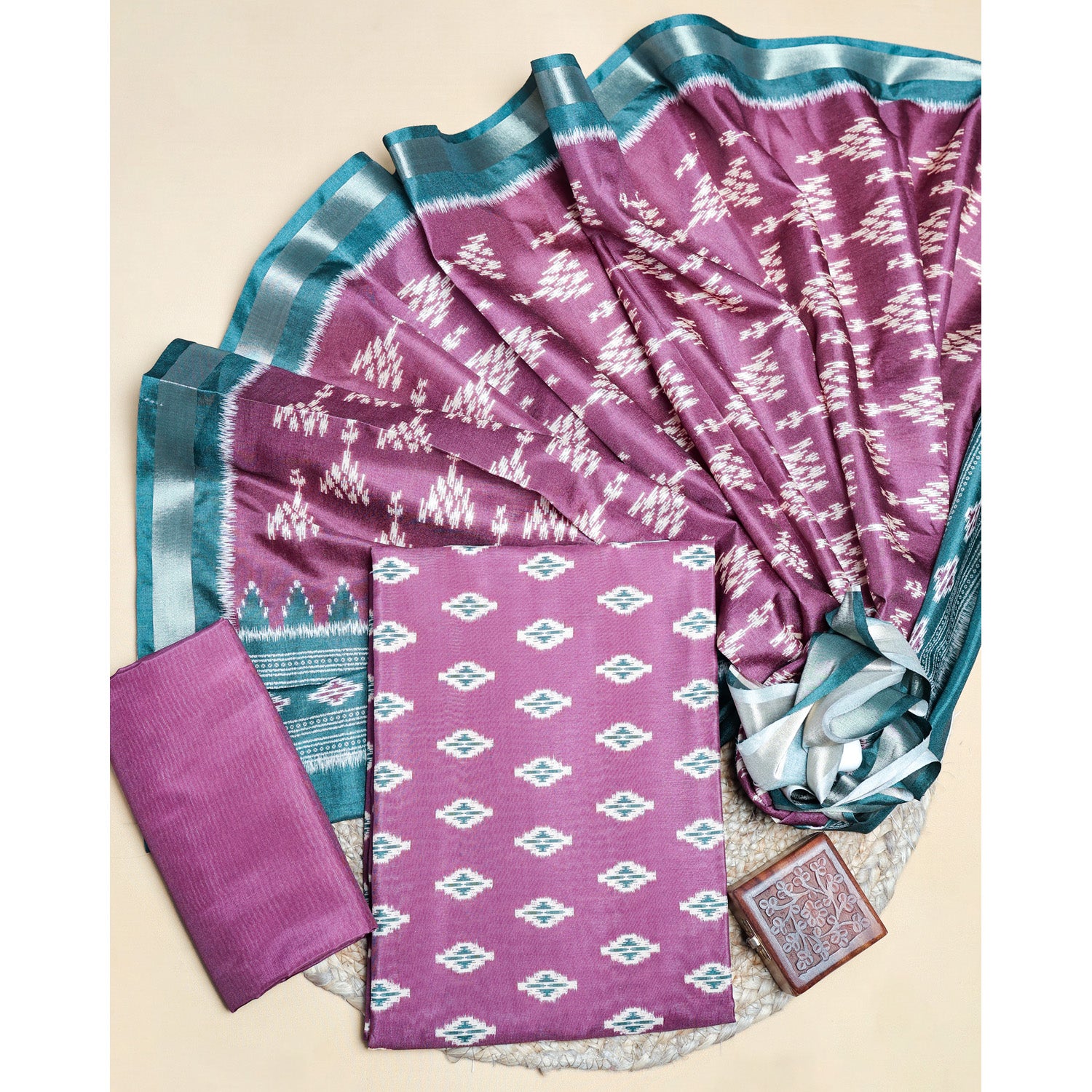 SEMI TUSSAR IKAT SUIT SET