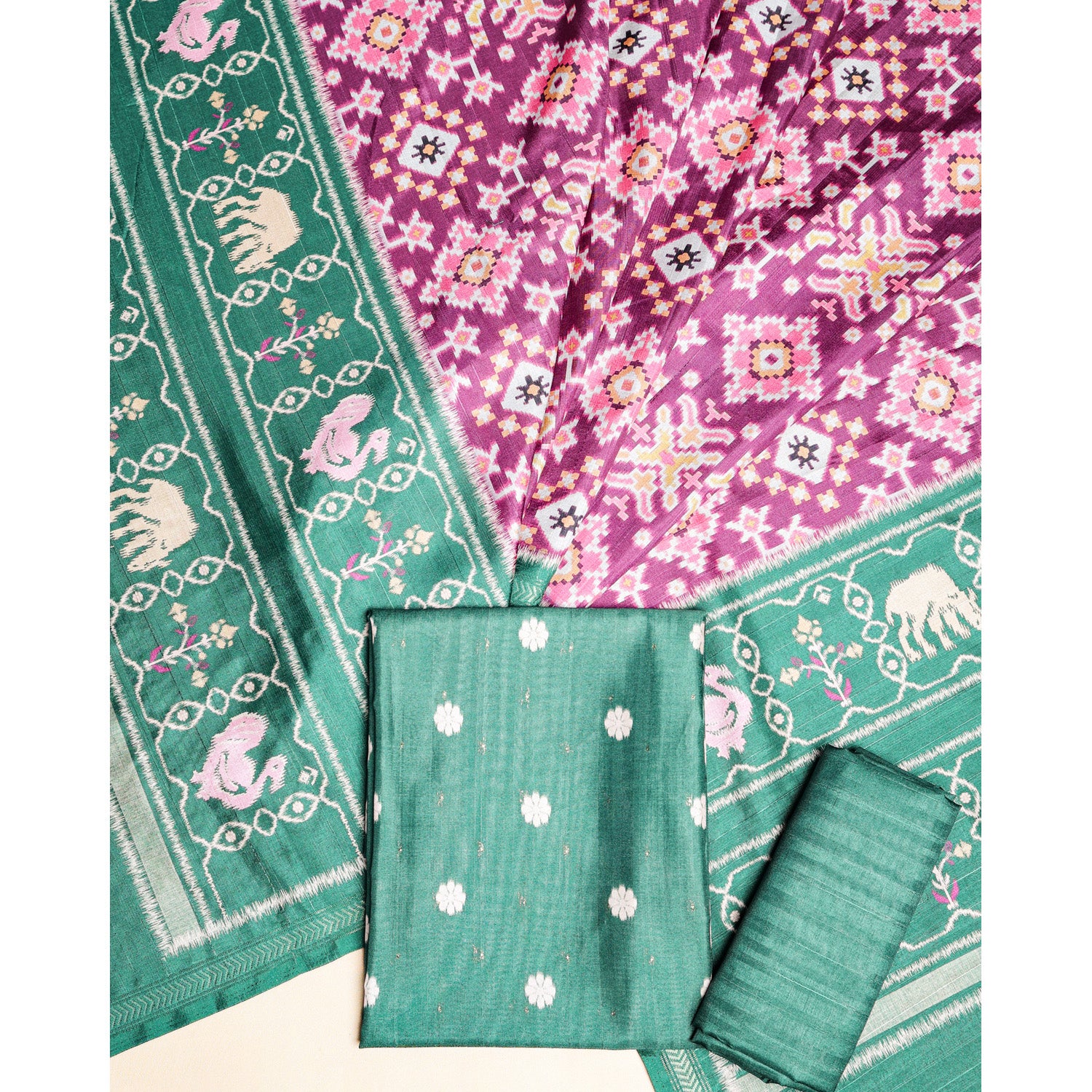SEMI TUSSAR PRINTED SUIT SET