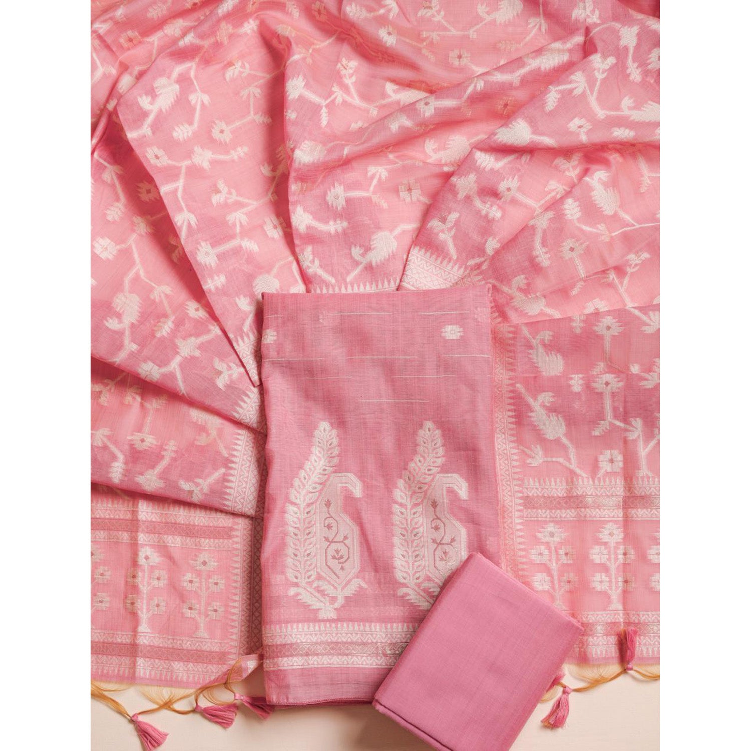 CHANDERI SILK JAMDHANI SUIT SET