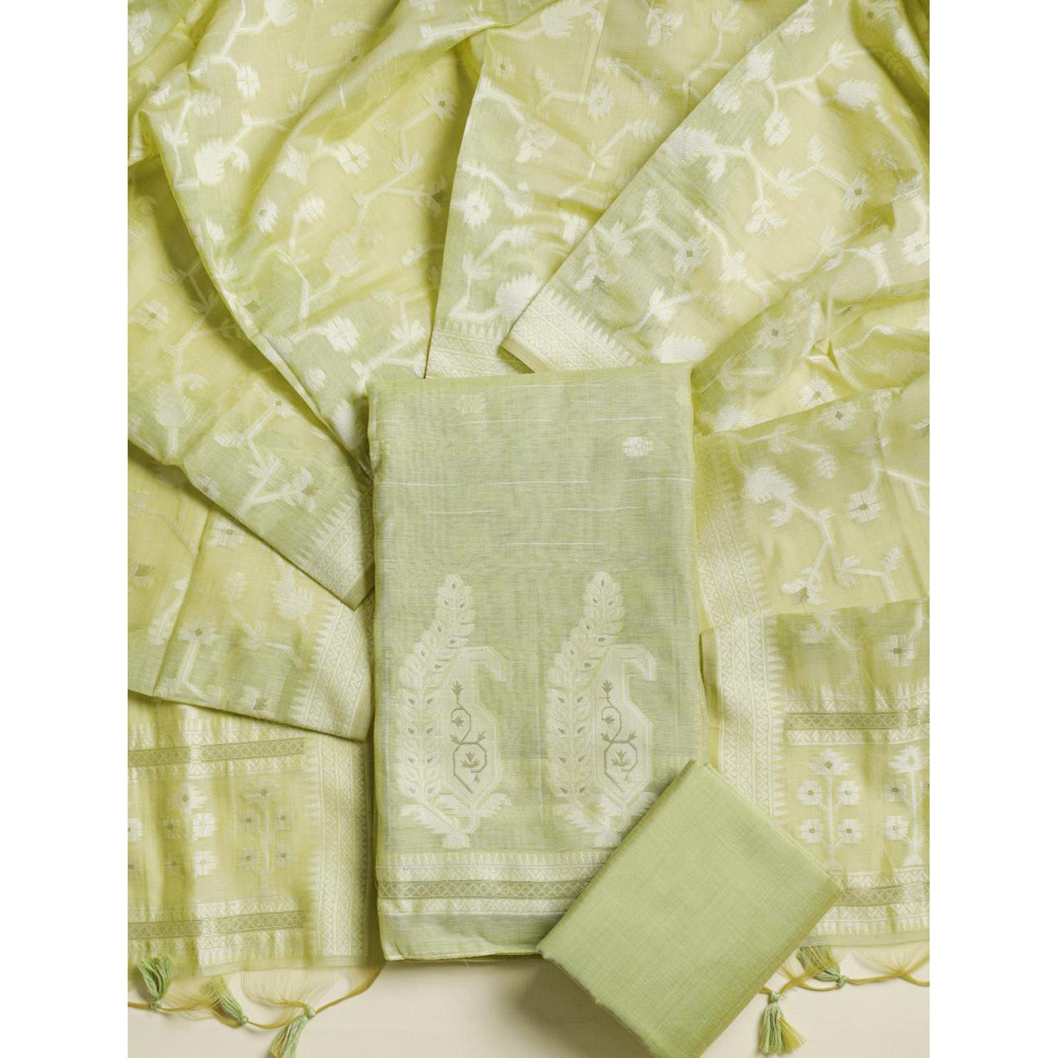 CHANDERI SILK JAMDHANI SUIT SET