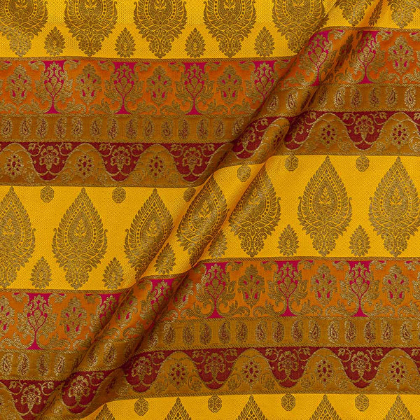 Satin Silk Feel Turmeric Yellow Colour Banarasi Brocade 43 Inches Width Fabric