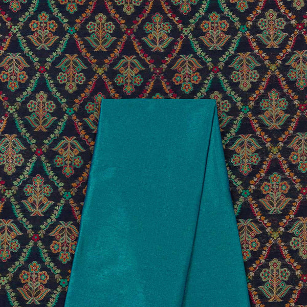 Two Pc Set Of Silk Feel Fancy Jacquard Fabric & Banarasi Raw Silk [Artificial Dupion] Plain Fabric [2.5 Mtr Each]