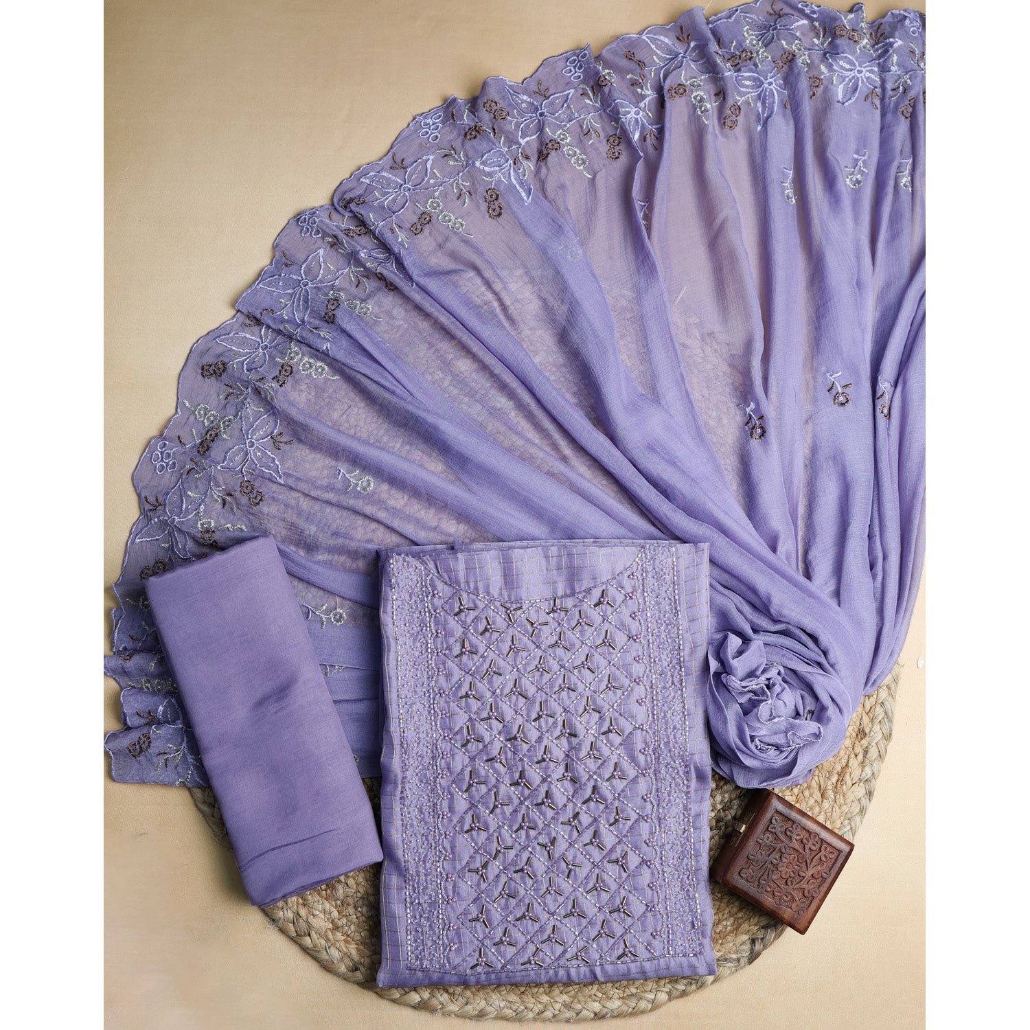 KOTTA CHECKS HANDWORK SUIT SET