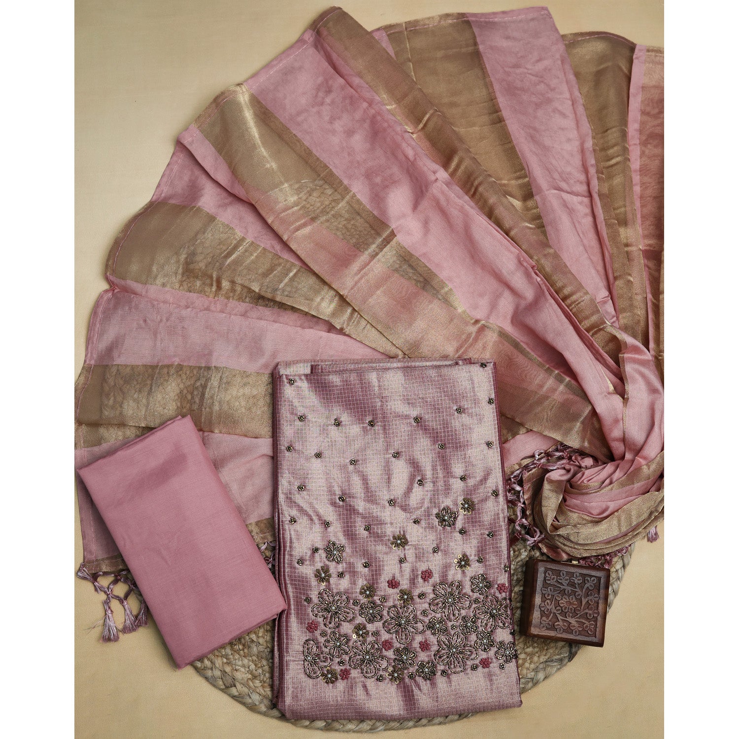 VISCOSE SILK CHECKED SUIT SET