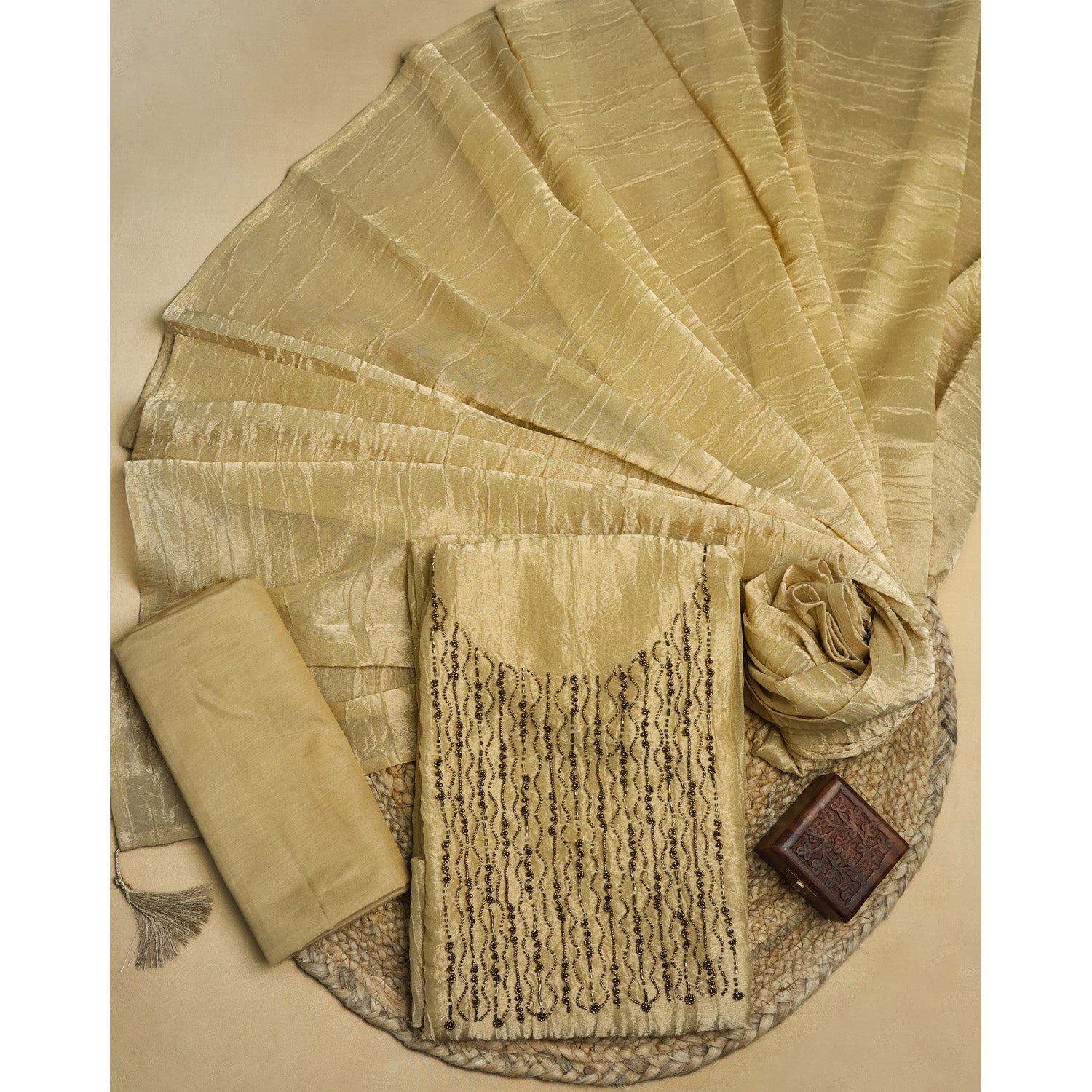 VISCOSE SHIMMER SILK HANDWORK SUIT SET