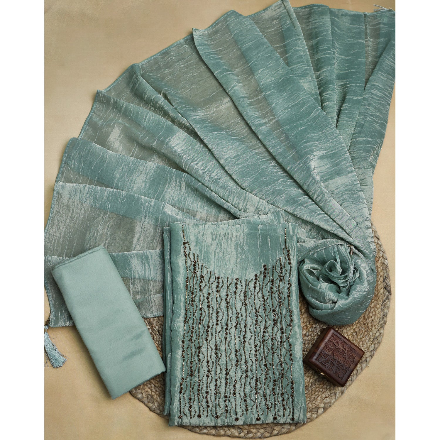 VISCOSE SHIMMER SILK HANDWORK SUIT SET