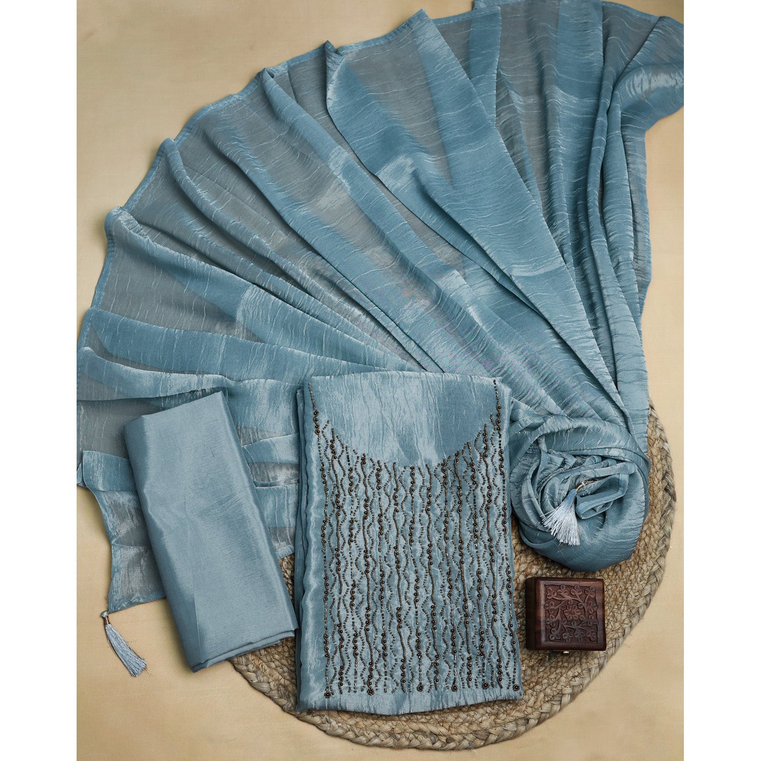 VISCOSE SHIMMER SILK HANDWORK SUIT SET