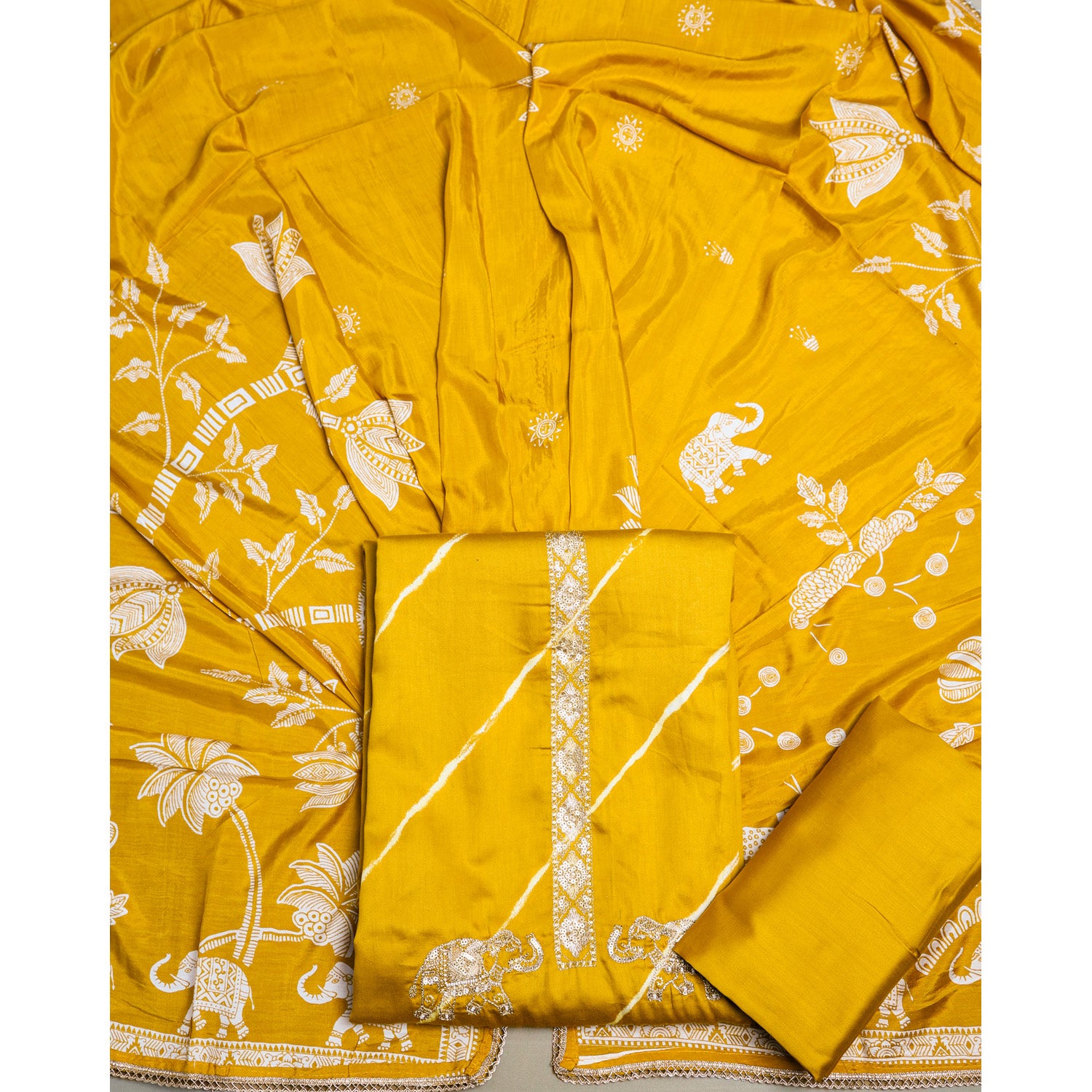 PURE GAJJI SILK PRINTED SUIT SET