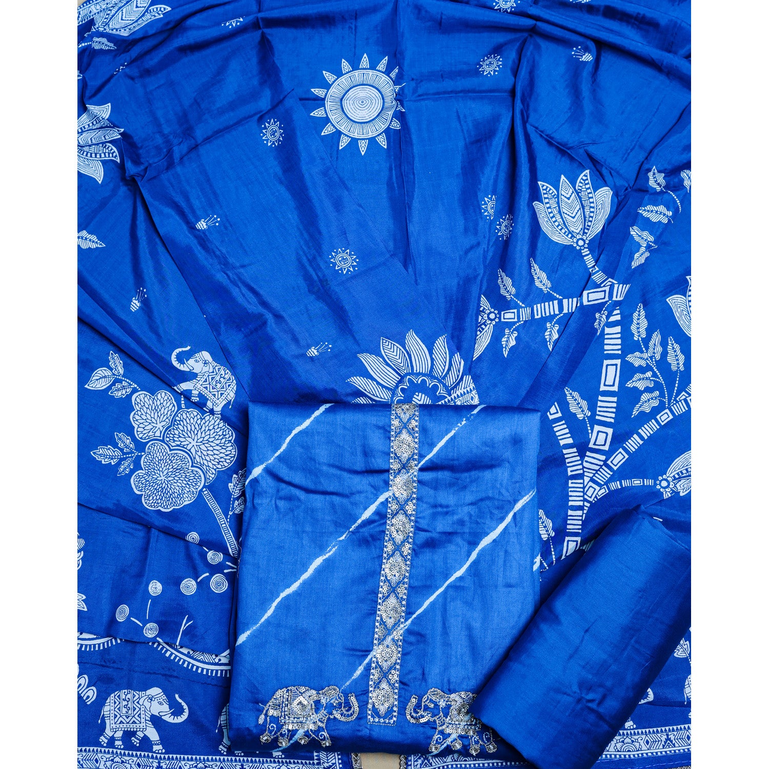 PURE GAJJI SILK PRINTED SUIT SET