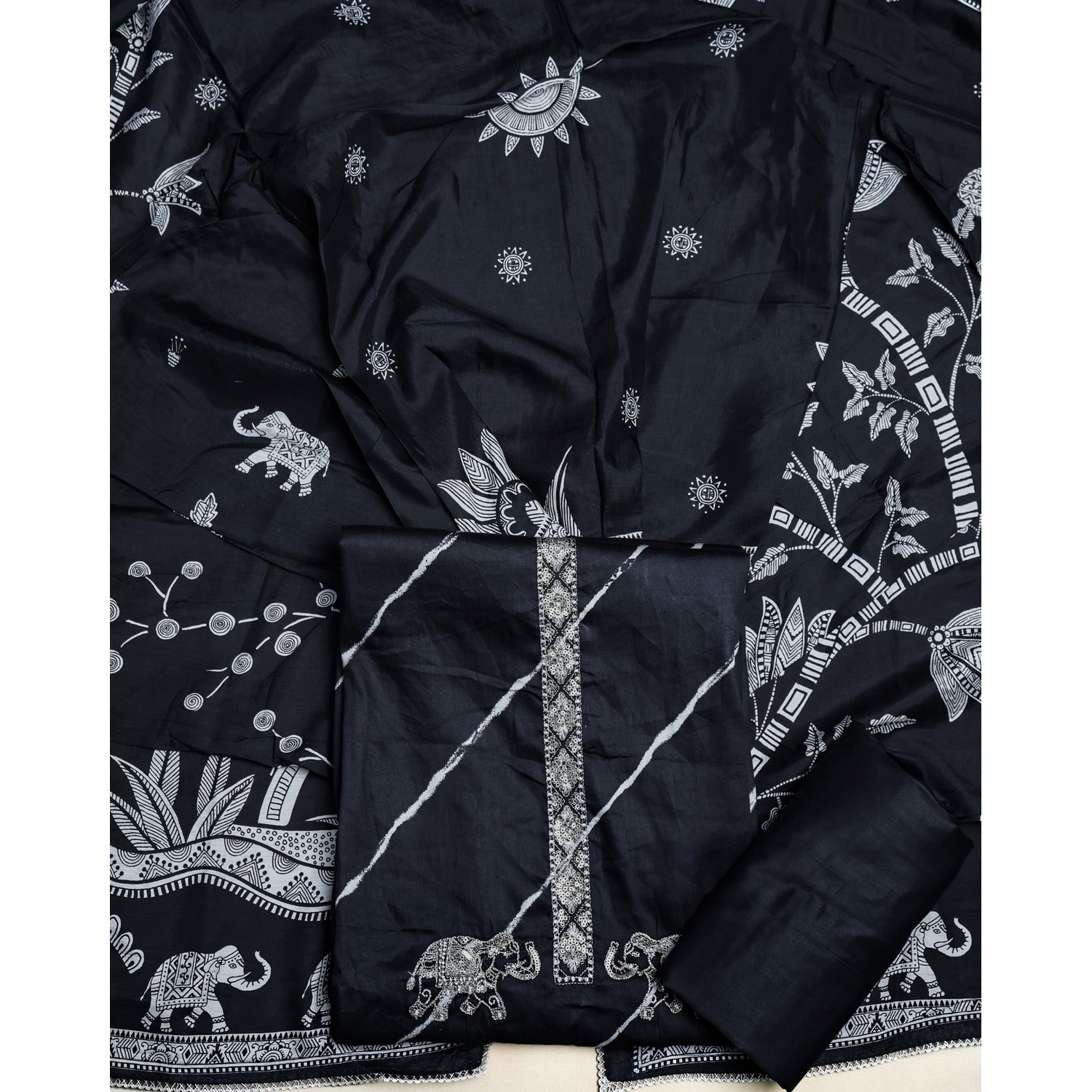 PURE GAJJI SILK PRINTED SUIT SET