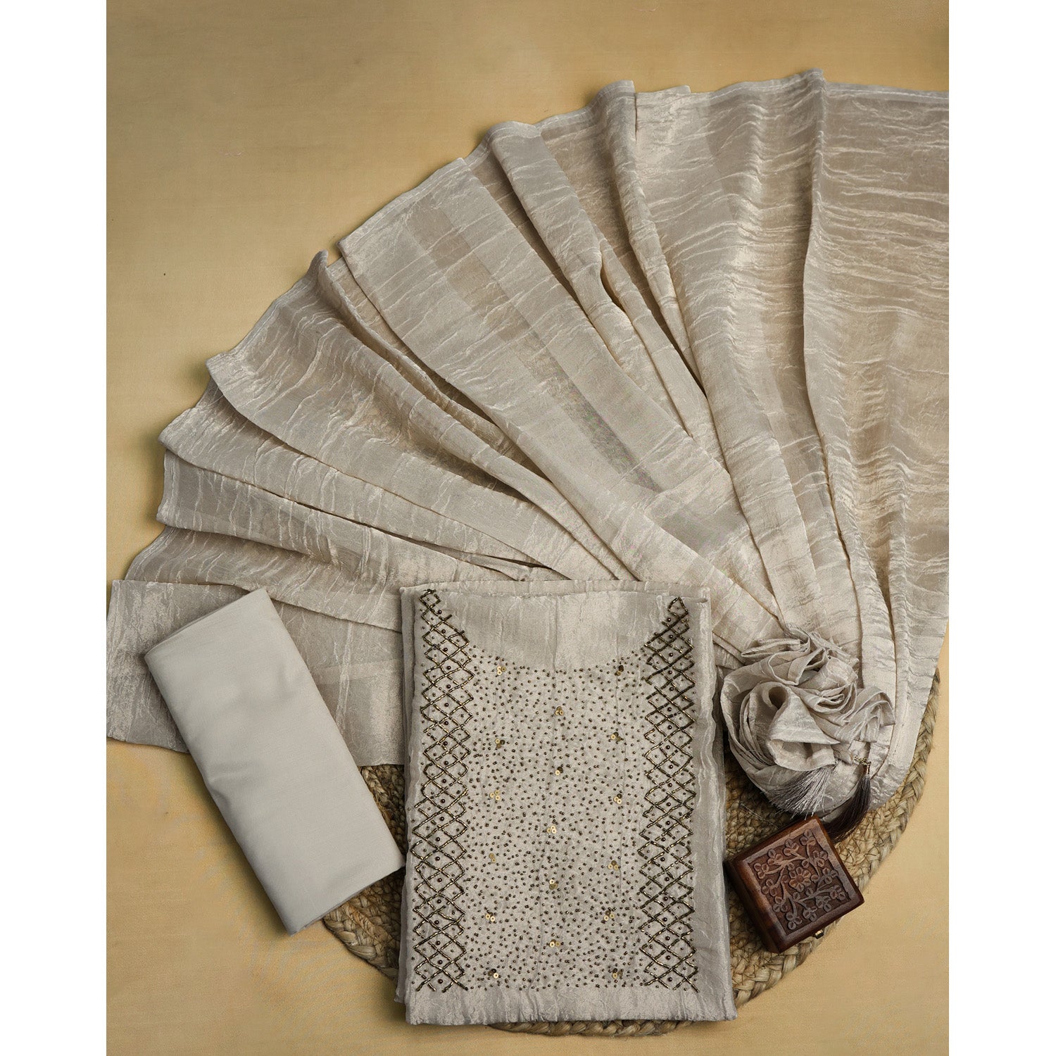 VISCOSE SHIMMER SILK HANDWORK SUIT SET
