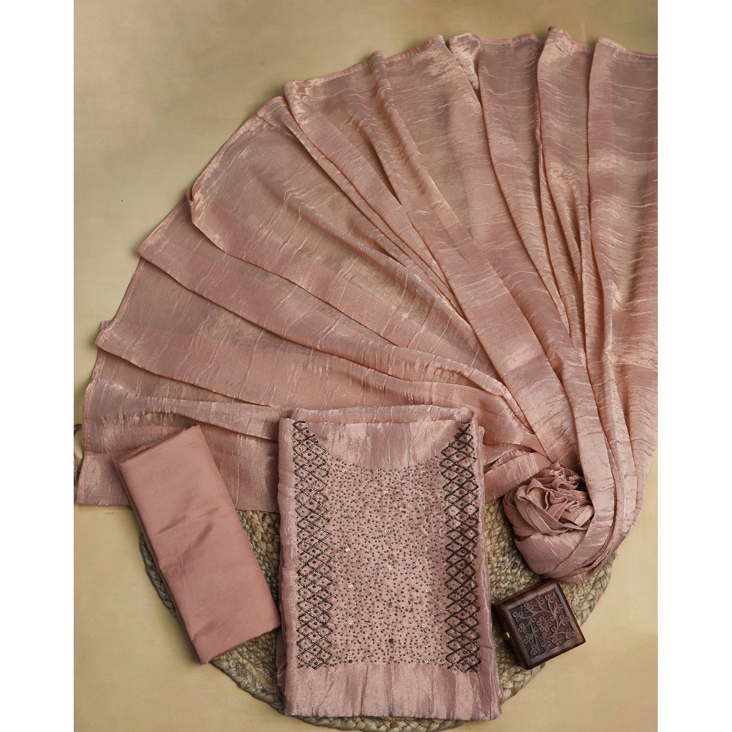 VISCOSE SHIMMER SILK HANDWORK SUIT SET