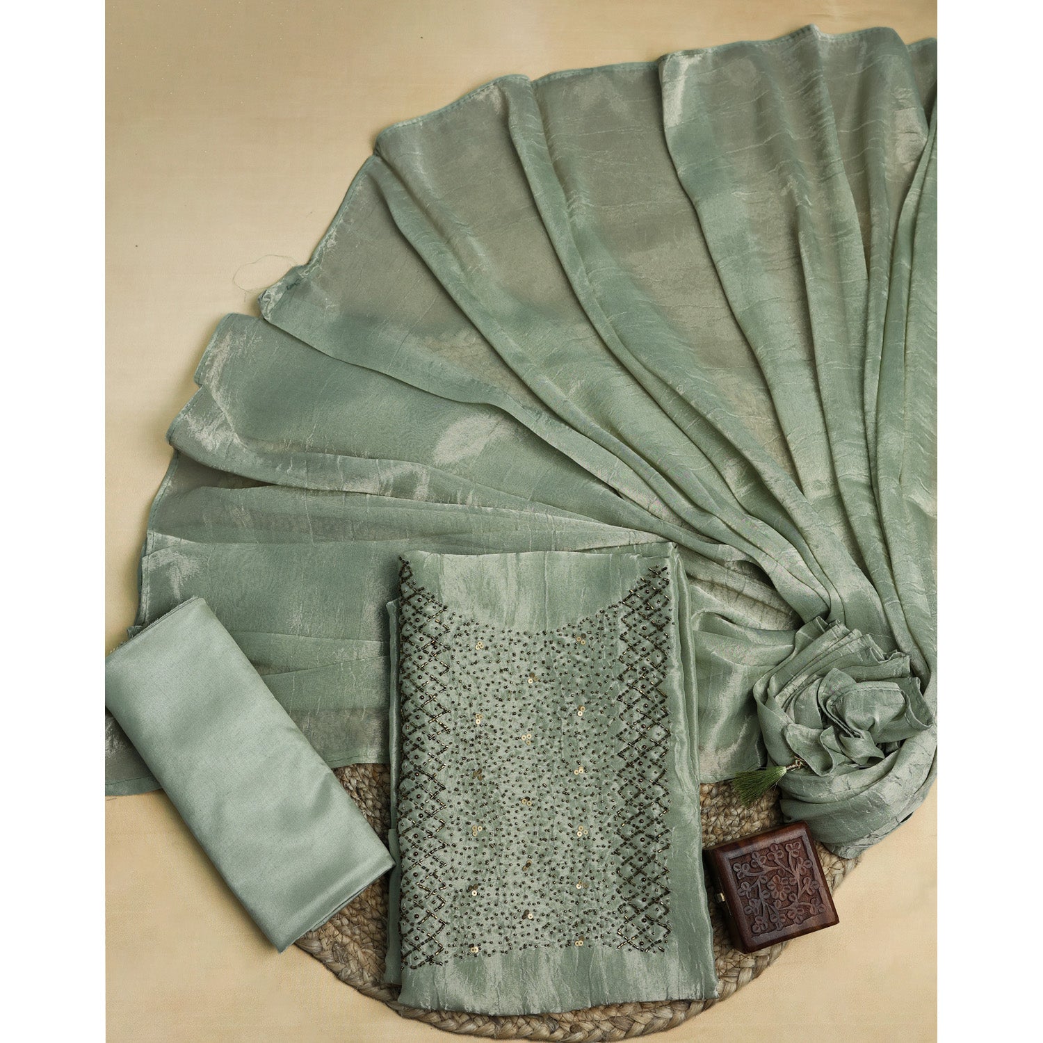 VISCOSE SHIMMER SILK HANDWORK SUIT SET