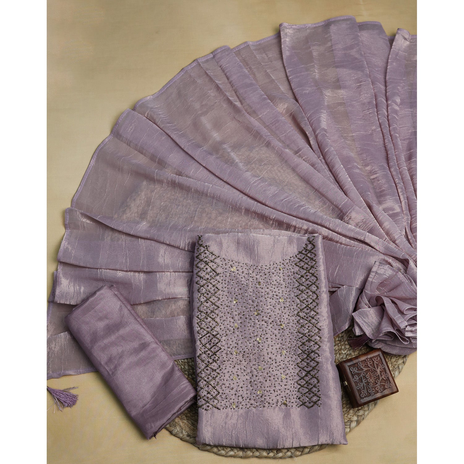 VISCOSE SHIMMER SILK HANDWORK SUIT SET