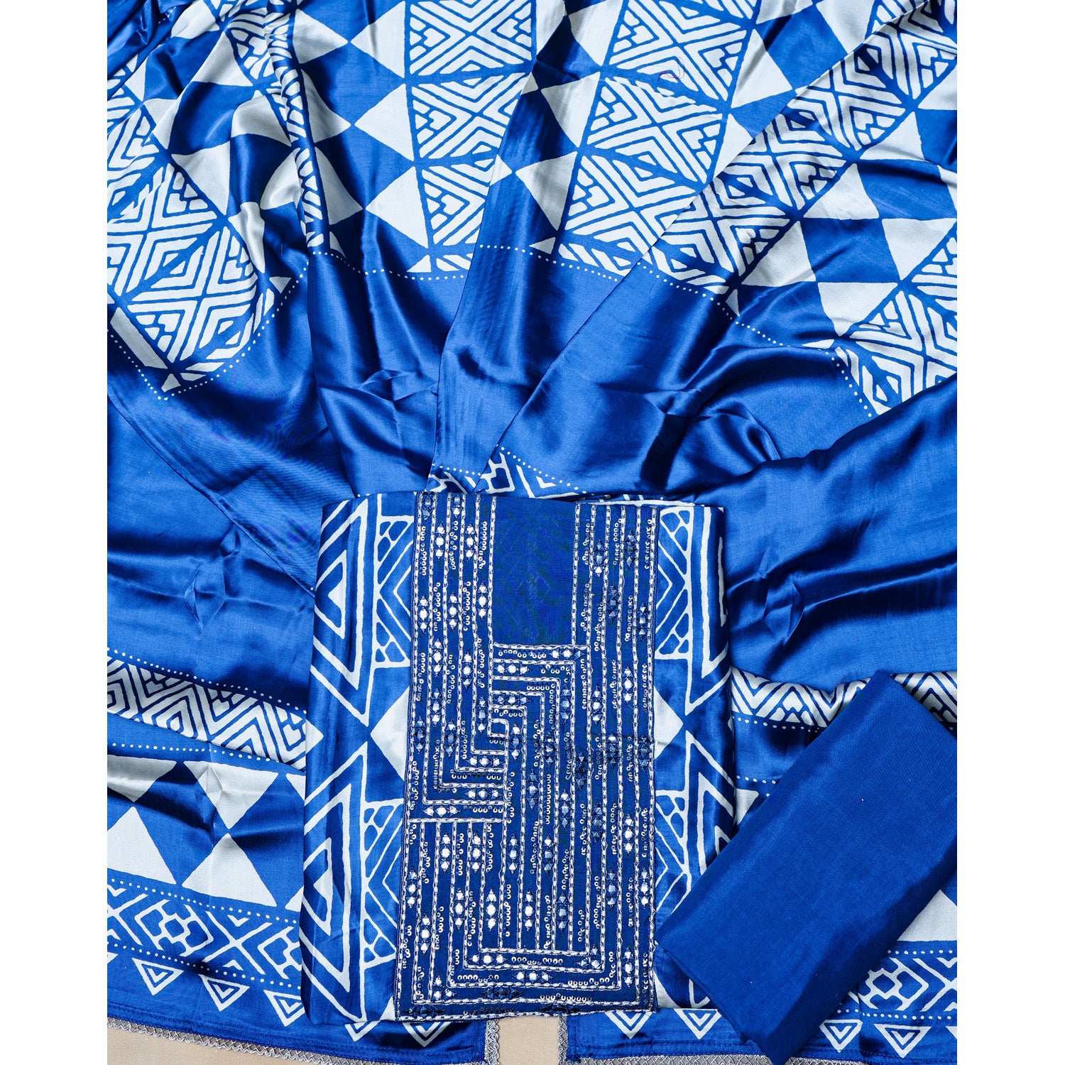 PURE GAJJI SILK PRINTED SUIT SET