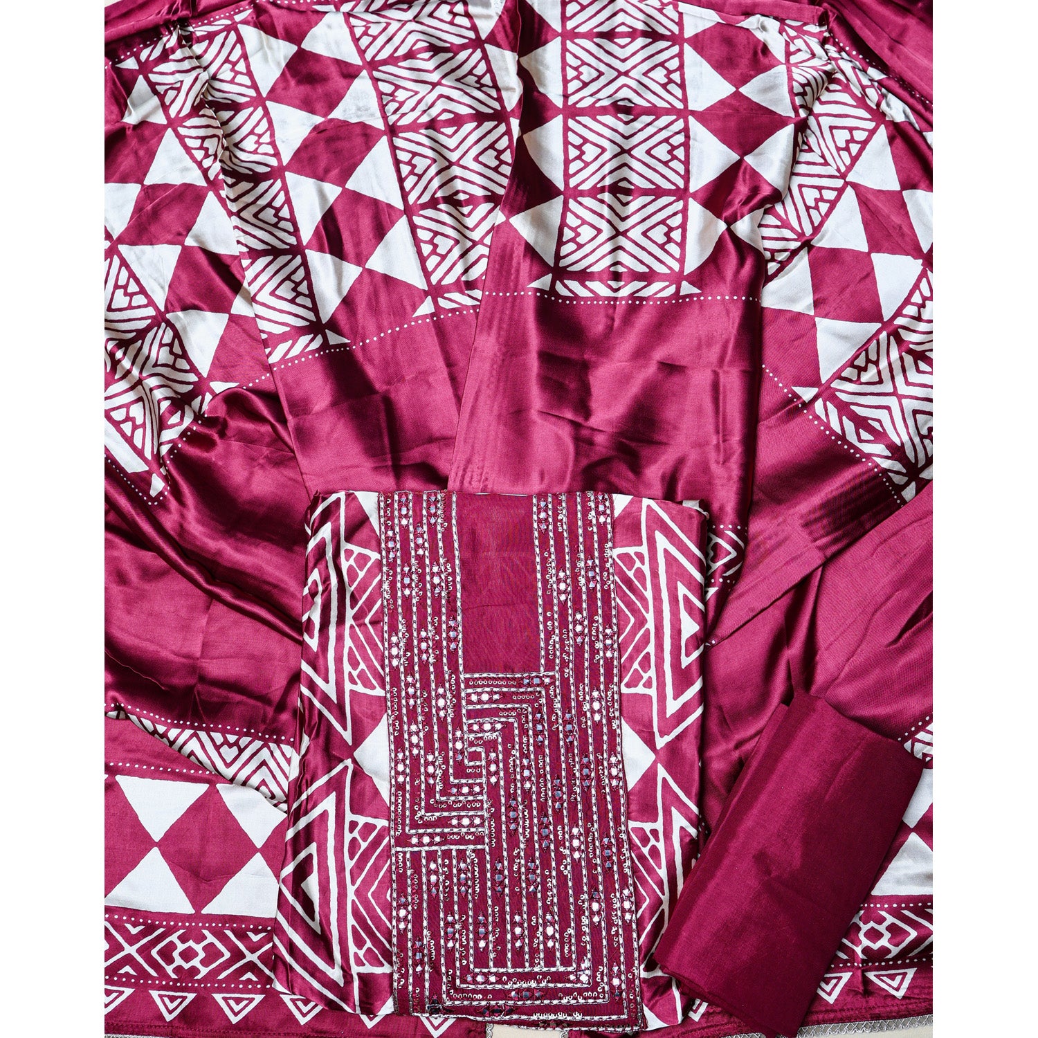 PURE GAJJI SILK PRINTED SUIT SET