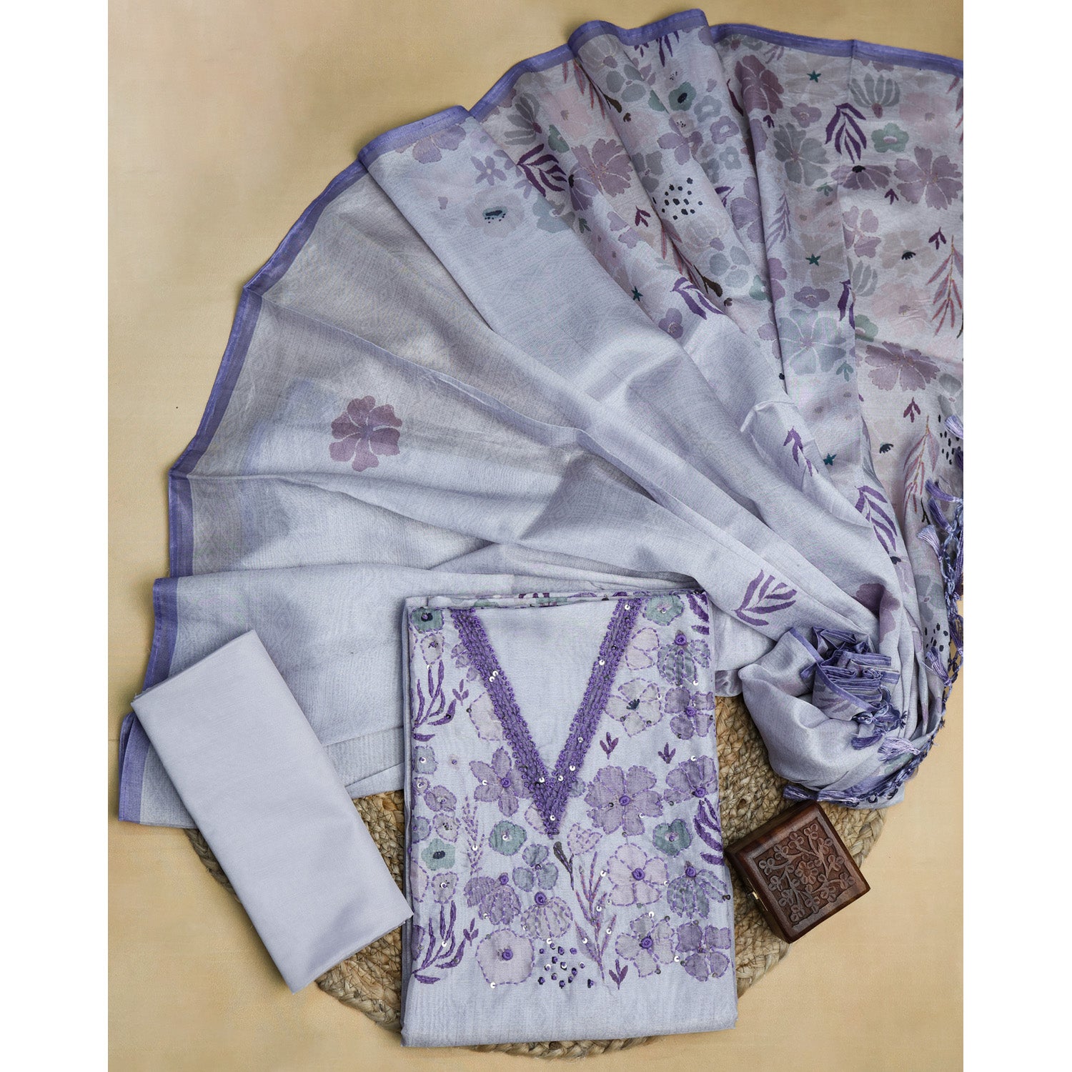 VISCOSE SILK HANDWORK SUIT SET