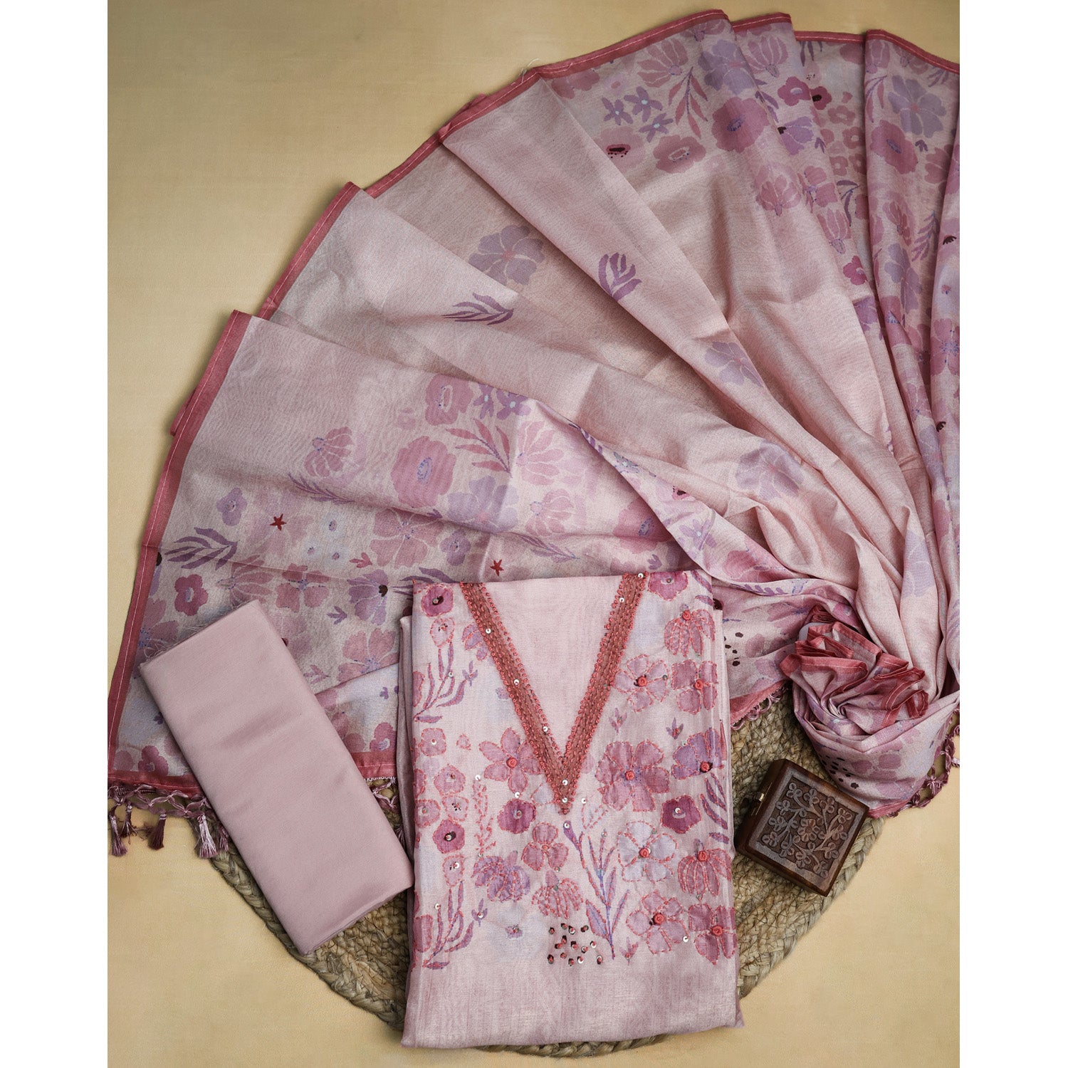 VISCOSE SILK HANDWORK SUIT SET