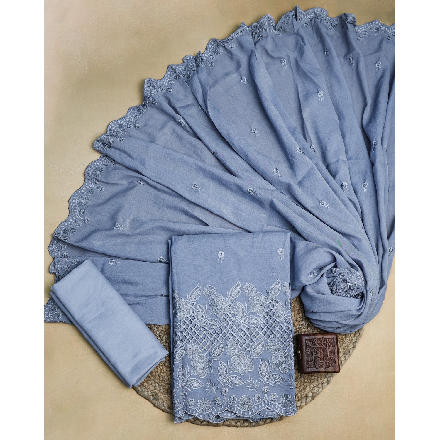 COTTON SILK EMBROIDERED SUIT SET