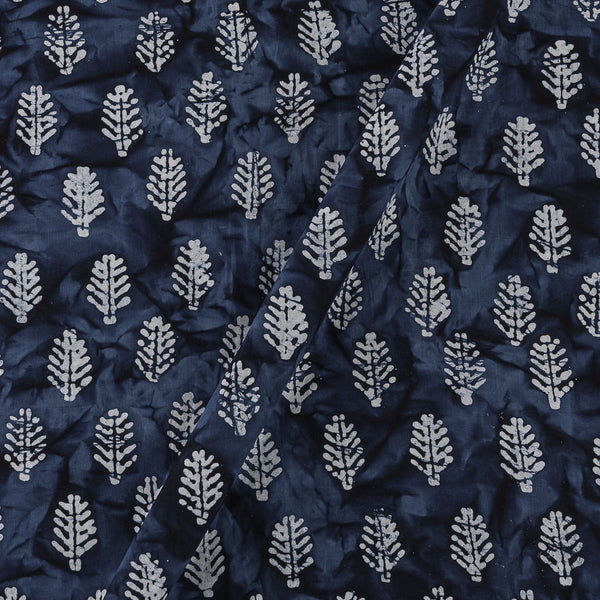 Leaves Wax Batik Print with Marbel Effect Tie Dye on Shadow Grey Colour Cotton Fabric Online 9009S2