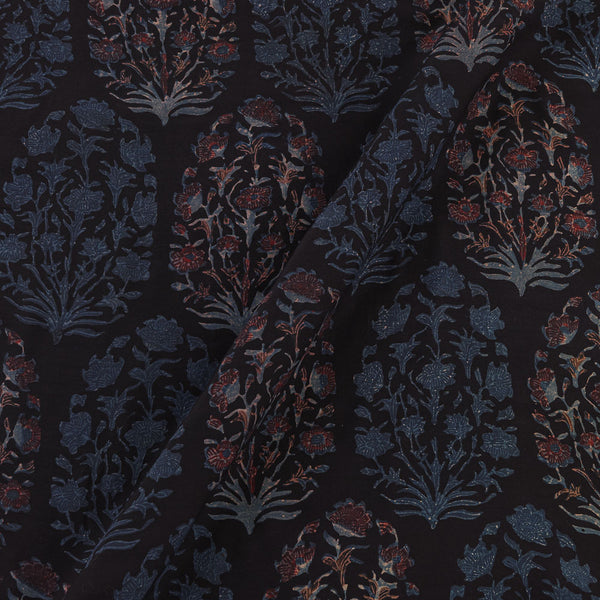 Assam Silk Black Colour Sanganeri Hand Block Print Fabric Online 9011AI3