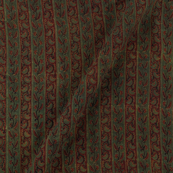 Assam Silk Olive Green Colour All Over Border Hand Block Print Fabric Online 9011C
