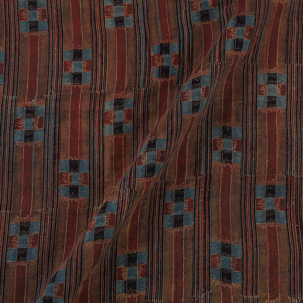 Assam Silk Brick Colour Geometric Hand Block Print Fabric Online 9011H