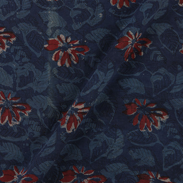 Assam Silk Indigo Colour Leaves Print Fabric Online 9011U