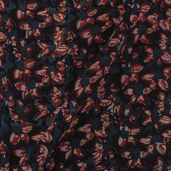 Assam Silk Black Colour Floral Hand Block Print Fabric Online 9011W