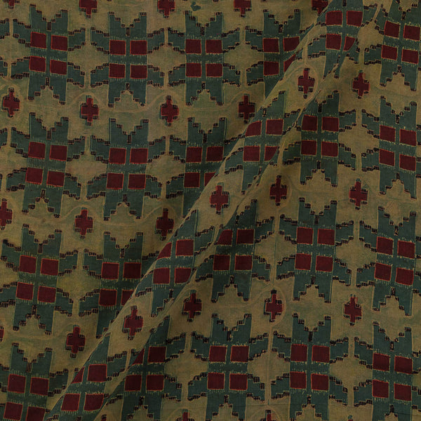 Assam Silk Olive Green Colour Mughal Hand Block Print Fabric Online 9011X