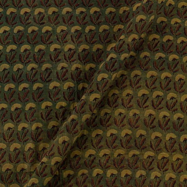 Cotton Mul Vanaspati [Natural Dye] Olive Green Colour Floral Hand Block Print Fabric Online 9012AA