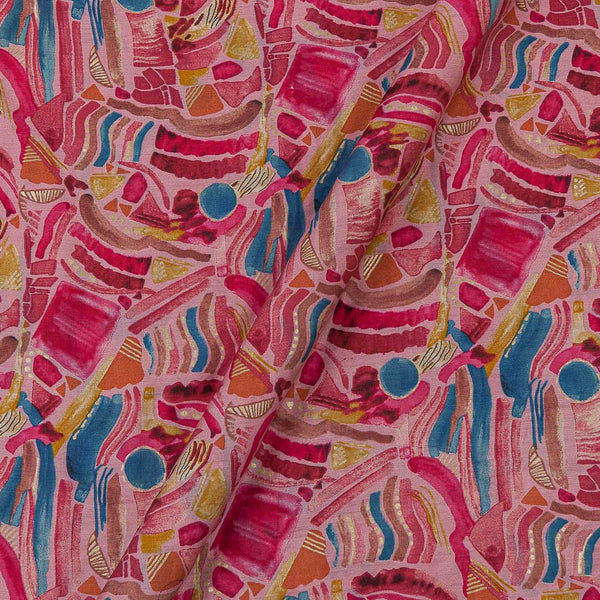 Fancy Modal Chanderi Silk Feel Pink Colour Gold Abstract Print 43 Inches Width Fabric