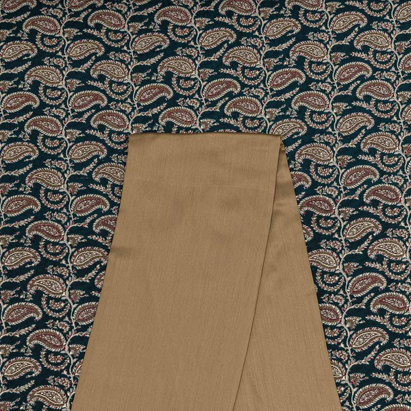 Two Pc Set Of Fancy Modal Chanderi Silk Feel Gold Foil Printed Fabric & Modal Satin [Modal Silk] Plain Fabric [2.50 Mtr Each]