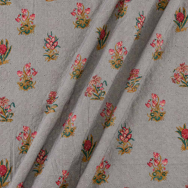All Over Schiffli Cut Work Ash Grey Colour Floral Print Cotton Fabric Online 9026BI