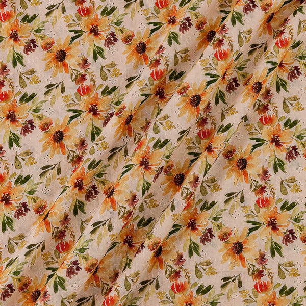 All Over Schiffli Cut Work Pale Peach Colour Floral Print Cotton Fabric Online 9026BU