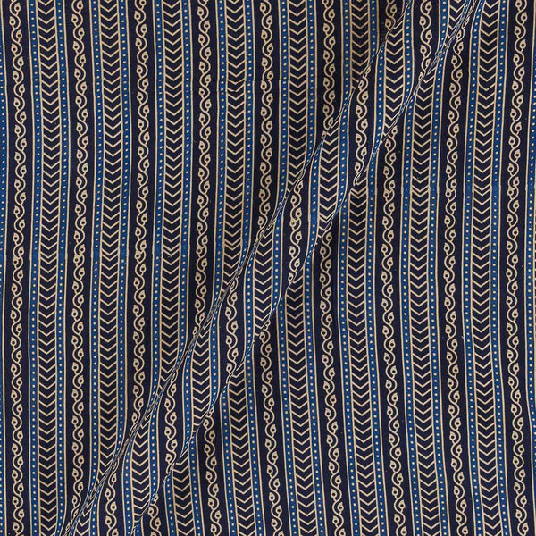 Ajrakh Gamathi Theme Cotton Navy Blue Colour All Over Border Print Fabric Online 9072EW3