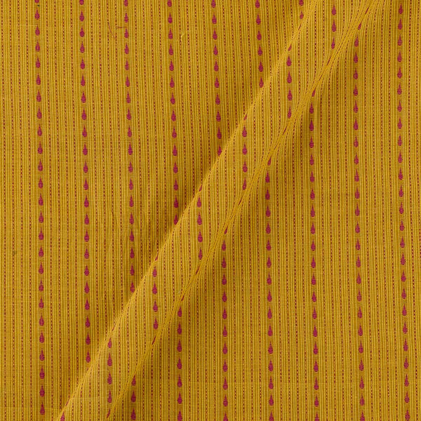 Cotton Jacquard All Over Border Design Stripe Pattern Kantha Orangish Yellow Colour Fabric Online 9359YE5