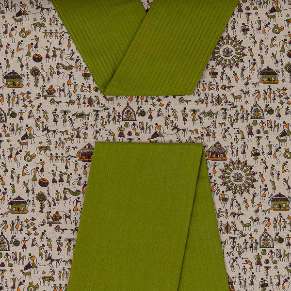 Off White Colour Printed Flex Cotton Top, Moss Green Colour South Cotton Dupatta and Bottom Unstitched Three Piece Dress Material Online ST-9372AP1-7000M