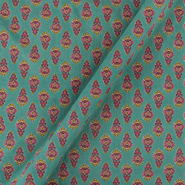 Cotton Aqua Marine Colour Floral Butta Print Fabric Online 9373BV