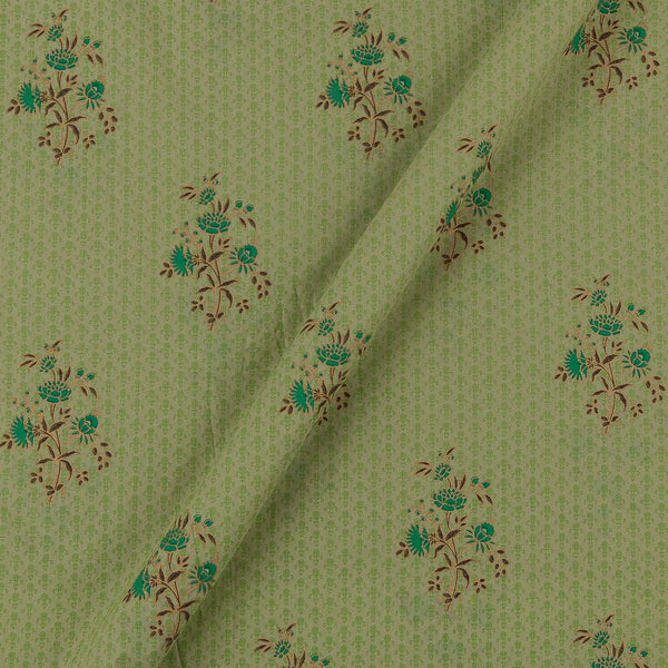 Pastel Green Colour Gold Floral Print 41 Inches Width Cotton Fabric