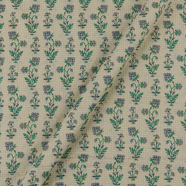 Beige Colour Gold Floral Print 42 Inches Width Self Checks Cotton Fabric