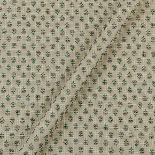 Beige Colour Gold Floral Print 42 Inches Width Self Checks Cotton Fabric