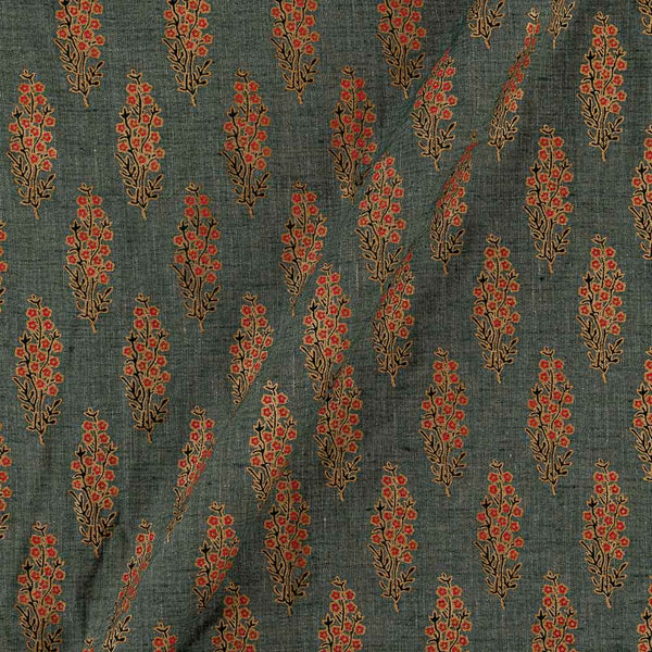 Jute Type Cotton Shale Green Colour Gold Foil Butta Print Fabric Online 9416H
