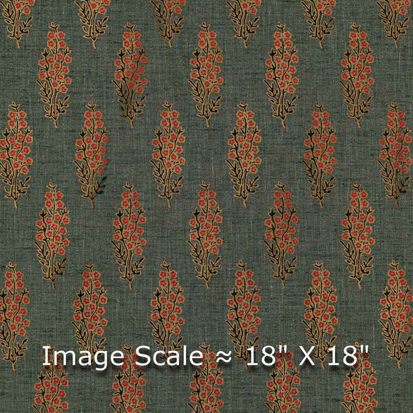 Jute Type Cotton Shale Green Colour Gold Foil Butta Print Fabric Online 9416H