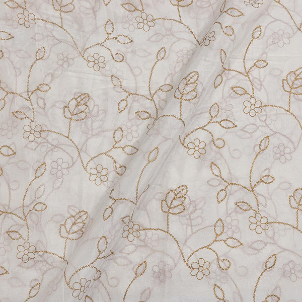 Chinon Silk Feel White Colour Gold Foil Jaal Printed Fabric Online 9419S