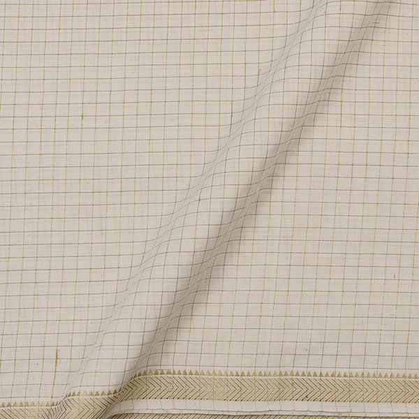 Cotton Checks with One Side Jacquard Border Off White Colour Fabric Online 9435AV